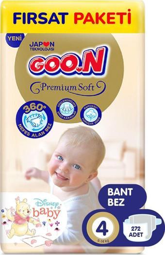 Goo.N Premium Soft 4 Numara Süper Yumuşak Bant Bebek Bezi Fırsat Paketi - 272 Adet