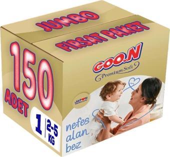 Goo.N Premium Soft Bebek Bezi Beden:1 (2-5Kg) Yeni Doğan 150 Adet Jumbo Fırsat Pk