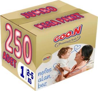 Goo.N Premium Soft Bebek Bezi Beden:1 (2-5Kg) Yeni Doğan 250 Adet Jumbo