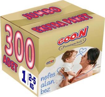 Goo.N Premium Soft Bebek Bezi Beden:1 (2-5Kg) Yeni Doğan 300 Adet Jumbo Ekstra Pk