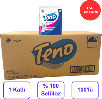 Teno Peçete 22,5 cm. x 26,5 cm. % 100 Selüloz 4 Koli (128 Paket) (50001458)