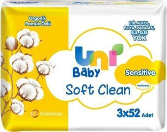 Uni Baby Soft Clean Organik Pamuk Özlü Sensitive Islak Mendil 3 x 52'li