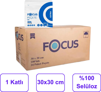 Focus Extra Peçete 30 cm. x 30 cm. % 100 Selüloz 1 Koli (24 Paket) (50001481)