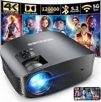 Goodee Projektör 4K WiFi ve Bluetooth FHD 1080P Mini Projektör 1080P 