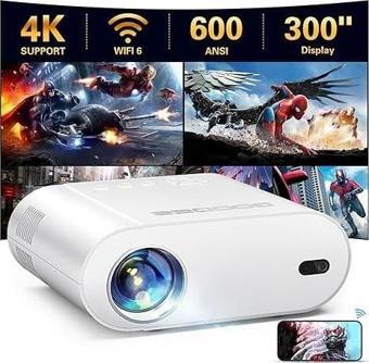 Goodee Uzaktan Odaklama özellikli  4K Projektör, WiFi ve Bluetooth 1080P 