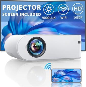 Yaber Ekranlı Mini Projektör, 1080P Full HD 9000L Açık Hava Film Projektörü