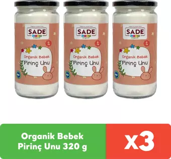 Sade Organik Bebek Pirinç Unu 320 g x 3 adet