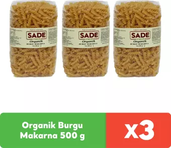 Sade Organik Burgu Makarna 500 g x 3 adet