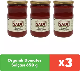 Sade Organik Domates Salçası 650 g x 3 adet