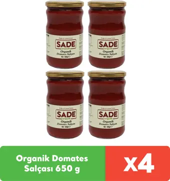 Sade Organik Domates Salçası 650 g x 4 adet