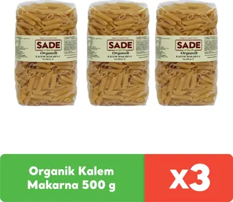 Sade Organik Kalem Makarna 500 g x 3 adet