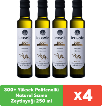 Teosole 300+ Yüksek Polifenollü Zeytinyağı Naturel Sızma Zeytinyağı 250 ml x 4 adet