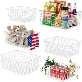 Full Reyon 6 Adet Beyaz Renk Dolap Içi Organizer Banyo Mutfak Oyuncak Makyaj Sepeti Tel Sepet Düzenleyici Sepet