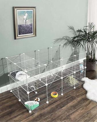 Hodbehod 36 Panel Beyaz Renk Evcil Küçük Hayvan Kedi Köpek Kuş Evi Kafesi Oyun Parkı Portatif Metal Tel