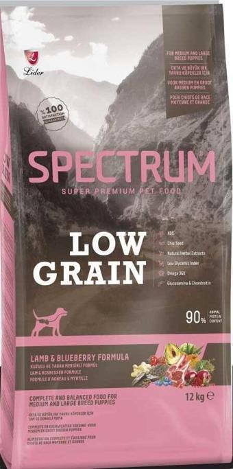 Spectrum Low Grain Kuzu Etli ve Yaban Mersinli Orta ve Büyük Irk Yavru Köpek Maması 12 kg+2 kg