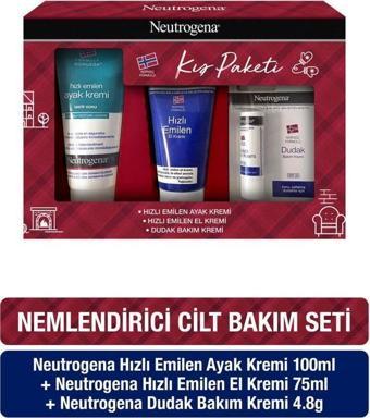 Neutrogena Hızlı Emilen Kiş Paketi – El Kremi 75 ml + Ayak Kremi 100 ml + SPF 20 Dudak Kremi