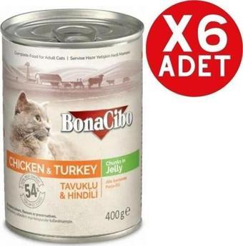 Bonacibo Jöleli Tavuk ve Hindili Yaş Kedi Maması 6 x 400 Gr