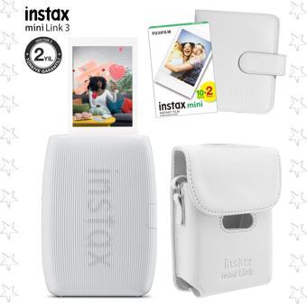 Instax mini Link 3 Beyaz Akıllı Telefon Yazıcısı Beyaz Çanta Deri Albüm ve 20'li mini Film