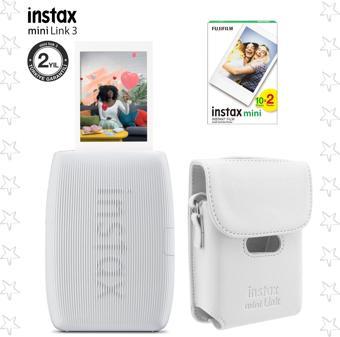 Instax mini Link 3 Beyaz Akıllı Telefon Yazıcısı Beyaz Çanta ve 20'li mini Film