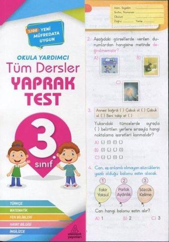 3. Sınıf Tüm Dersler Okula Yardımcı Yaprak Test - Kolektif  - 4 Element Yayınları