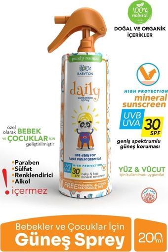 Babyton Bebek Ve Çocuklar Için Doğal Güneş Koruyucu Sprey 200 Ml