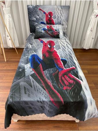 Cici Eko Örümcek Adam Yatak Örtüsü Hediye Yastık Kılıfı Spiderman İnce Dekoratif Petek Kumaş