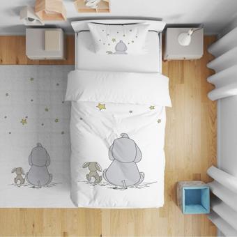 Cici Odam Çocuk Bebek Nevresim Takımı Arkası Dönük Fil ve Tavşan Yıldızlı