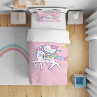 Cici Odam Yatak Örtüsü Hello Kitty Pony At Gökkuşağı 140x220 - Yastık Kılıfı Hediye