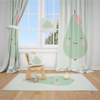 Cici Odam 2 Kanat Yeşil Renk Armut Çocuk Bebek Odası Perdesi Fon Perde