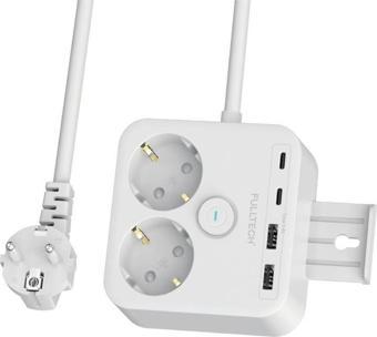 Fulltech Beyaz Termal Akım Korumalı 2 Li Priz 2x Type C 2x USB 3680 W FTR-21