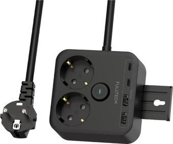 Fulltech Siyah Termal Akım Korumalı 2 Li Priz 2x Type C 2x USB 3680 W FTR-21