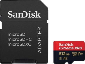 SanDisk Extreme Pro 512GB 200/140MB/s microSDXC UHS-I A2 V30 Adaptörlü Hafıza Kartı SDSQXCD-512G-GN6MA