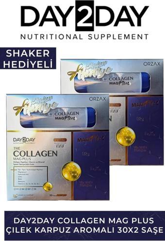 Day2Day Collagen Mag Plus Çilek Karpuz Aromalı 30 Saşe + Shaker Hediyeli 2 Adet