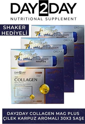 Day2Day Collagen Mag Plus Çilek Karpuz Aromalı 30 Saşe + Shaker Hediyeli 3 Adet