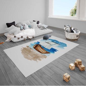 Cici Odam Çocuk Bebek Odası Halısı Yelkenli Denizci Çapa Dümen