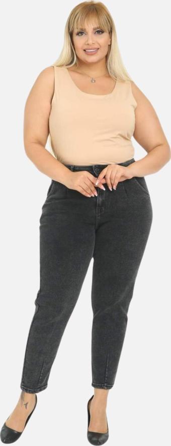 Mom Fit Jean Büyük Beden Yüksek Bel Carrot Kesim Dar Paça Pileli Esnek Kot Pantolon C600