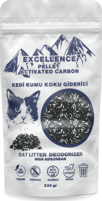 DOĞSEK Kedi Kumu Koku Giderici 230gr Excellence KM Pellet Activated Carbon Kömür Bazlı Pelet Aktif Karbon
