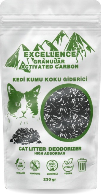 DOĞSEK Kedi Kumu Koku Giderici 230gr Excellence KM Granular Activated Carbon Kömür Bazlı Granül Aktif Karbon Kalın Taneli