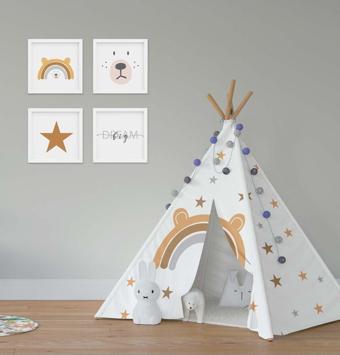Cici Odam Çocuk Bebek Odası Oyun Çadırı Gökkuşağı Ayıcık Dream Big