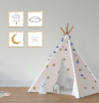 Cici Odam Çocuk Bebek Odası Oyun Çadırı Bulutlu Ay ve Yıldızlı