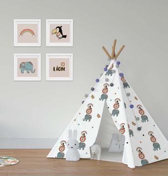 Cici Odam Çocuk Bebek Odası Oyun Çadırı Filli Aslanlı Karga Gökkuşağı