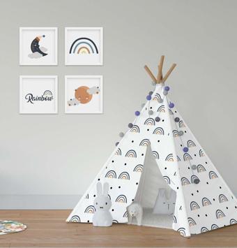 Cici Odam Çocuk Bebek Odası Oyun Çadırı Serpme Puantiyeler Gökkuşağı Mavi