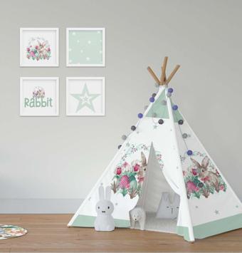 Cici Odam Çocuk Bebek Odası Oyun Çadırı Çiçekli Tavşanlı