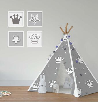 Cici Odam Çocuk Bebek Odası Oyun Çadırı Kral Tacı ve Yıldızlı