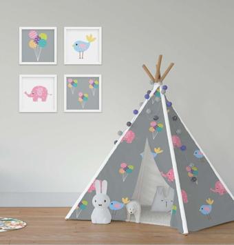 Cici Odam Çocuk Bebek Odası Oyun Çadırı Balon Kalpli Fil