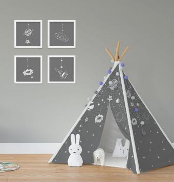 Cici Odam Çocuk Bebek Odası Oyun Çadırı Yıldızlı Gezegen Desen