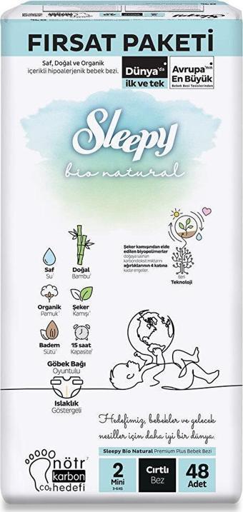 Sleepy Bio Natural Bebek Bezi Fırsat Paketi 2 Beden 48 Adet