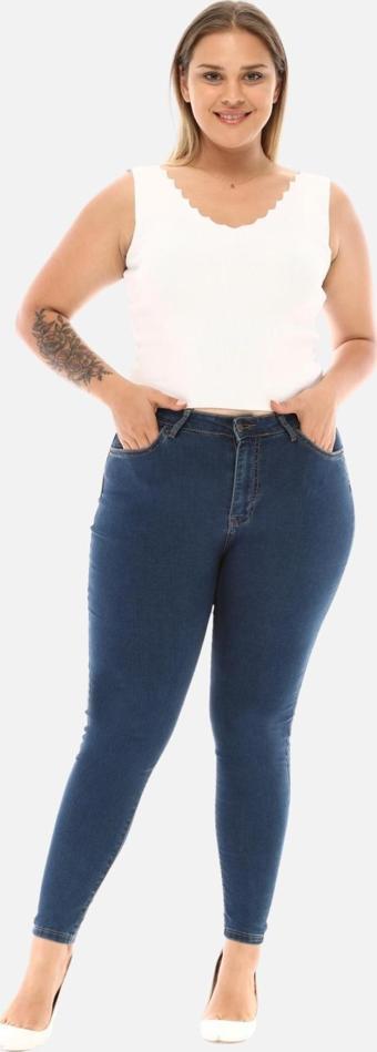 Slim Fit Jean Büyük Beden Yüksek Bel Dar Kesim Esnek Kot Pantolon C597