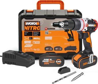 WORX WX354.4 20Volt/4.0Ah Li-ion Çift Akülü Kömürsüz Profesyonel Şarjlı Darbeli Matkap