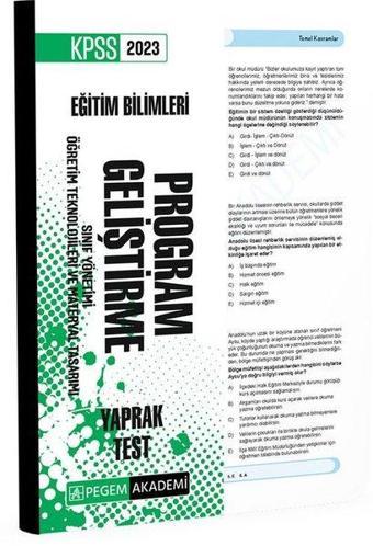 2023 KPSS Eğitim Bilimleri Program Geliştirme Yaprak Test - Pegem Akademi Yayıncılık